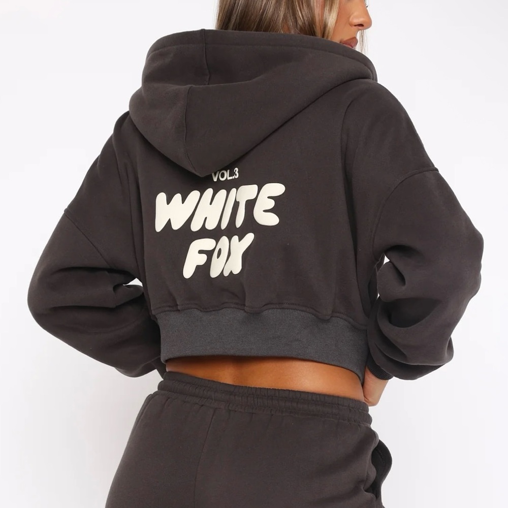 White Fox Offstage Cropped Zip Hoodie Shadow Size M/L